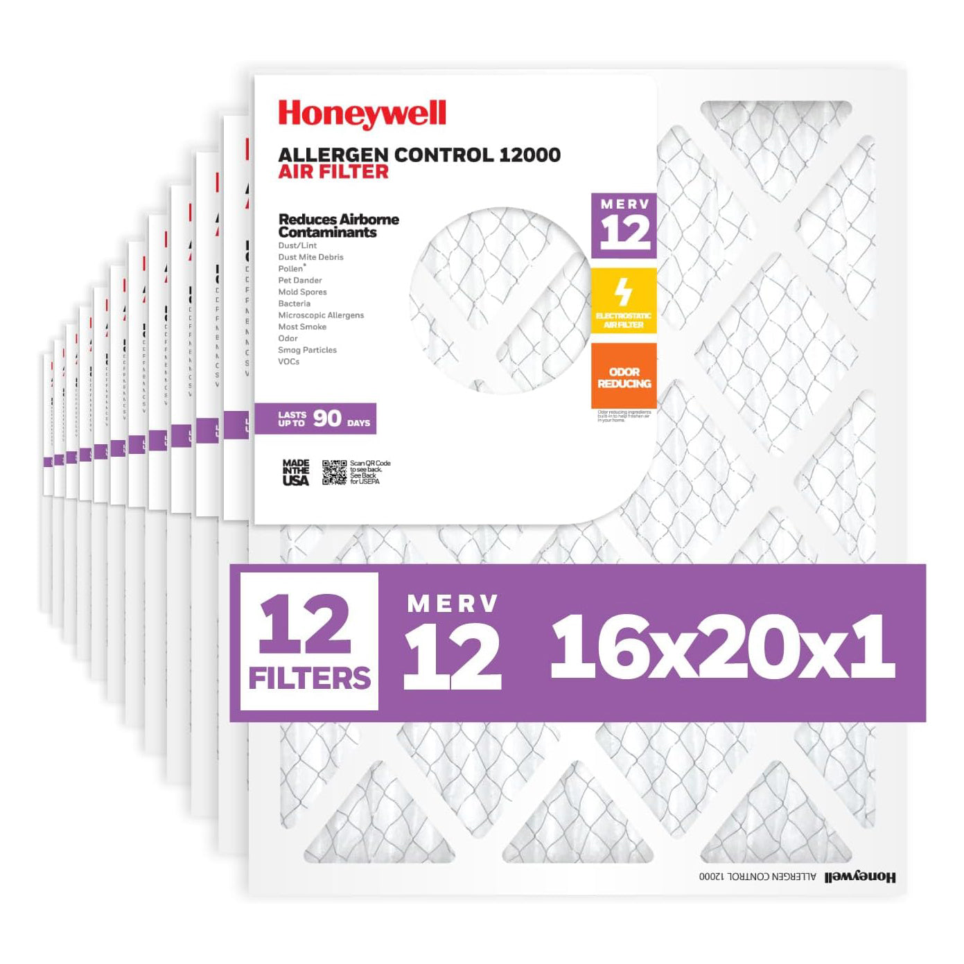 Honeywell 16x20x1 MERV 12 Electrostatic Pleated HVAC AC Furnace Air Filter (12-Pack) | Replacement Filter for Home Use | Made in USA