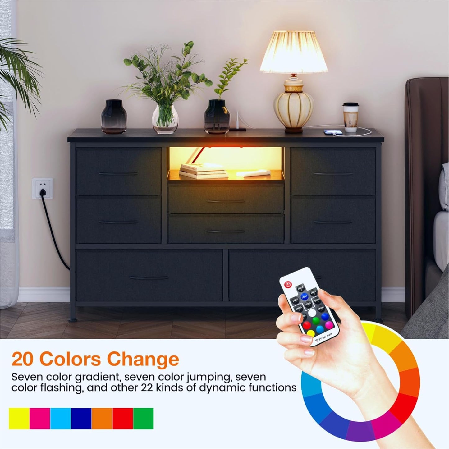 Jojoka 8 Dresser TV Stand w/ Power Outlet & LED for 55" TV (SMJO-8)
