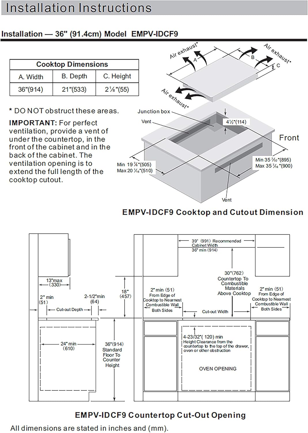 Empava 36″ Induction Cooktop EMPV-IDCF9 – 5 Burner Black Glass Electric