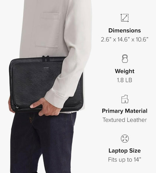 TUMI Nassau Laptop Portfolio Black Embossed Leather Business Case Sleeve