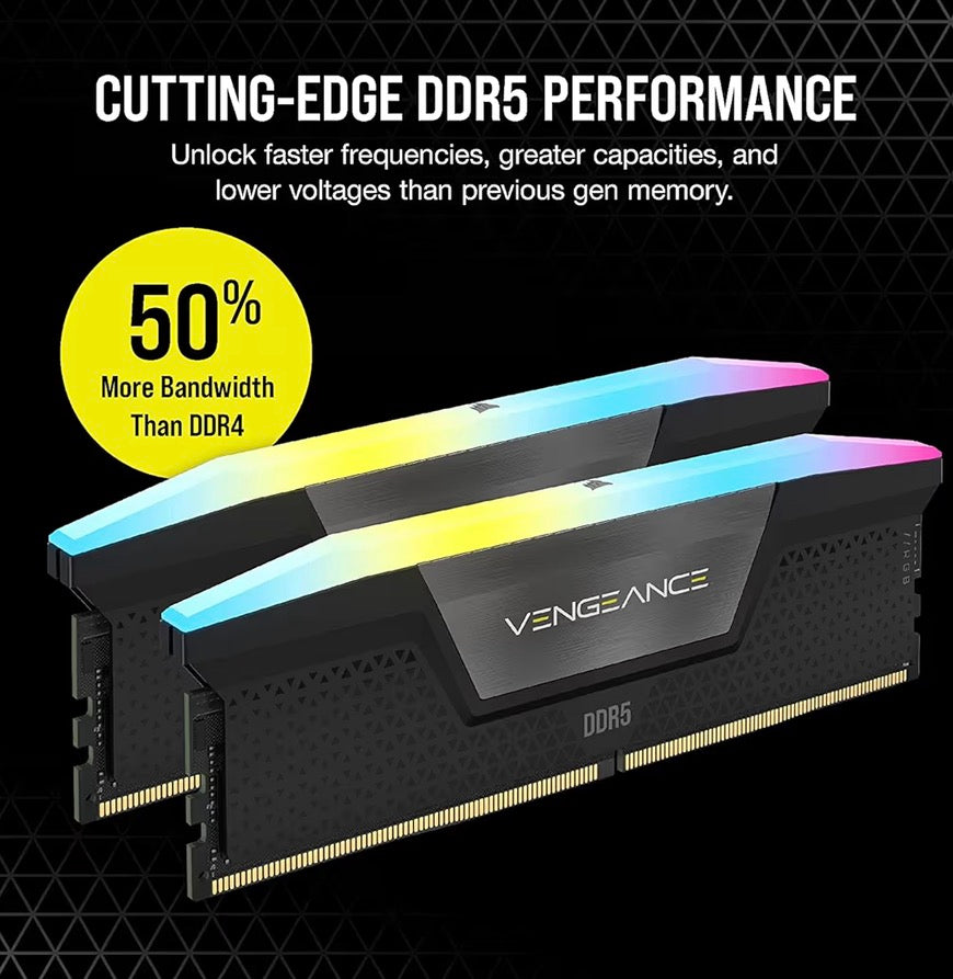 Corsair Vengeance RGB DDR5 32GB (2x16GB) 6400MHz Desktop RAM – Black