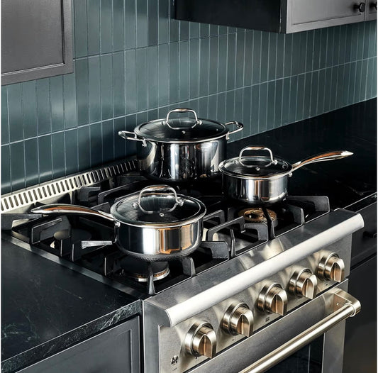 HexClad Hybrid Nonstick 6-Piece Pot Set Induction Cookware Glass Lids