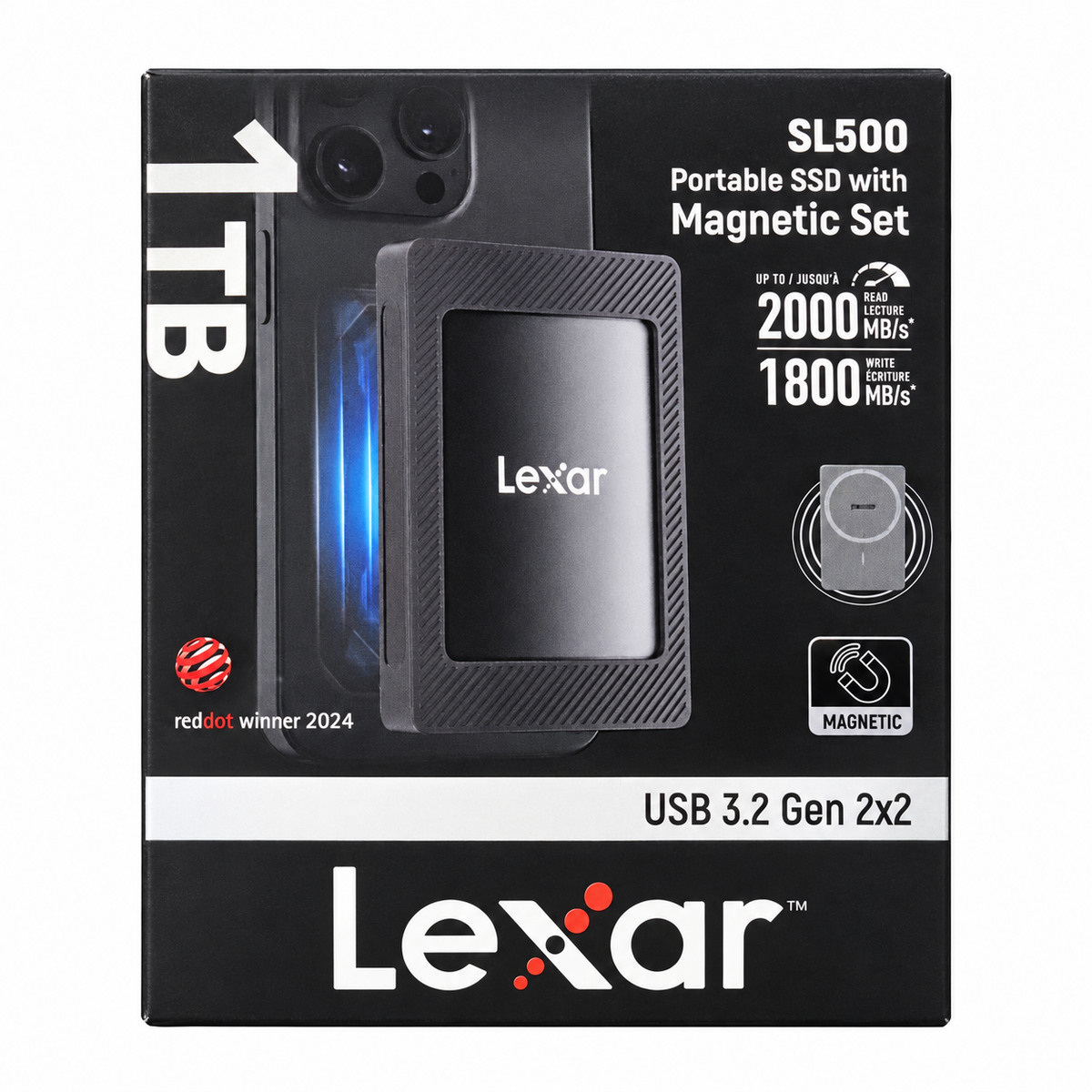 Lexar SL500 1TB Portable SSD with Magnetic Set - Black