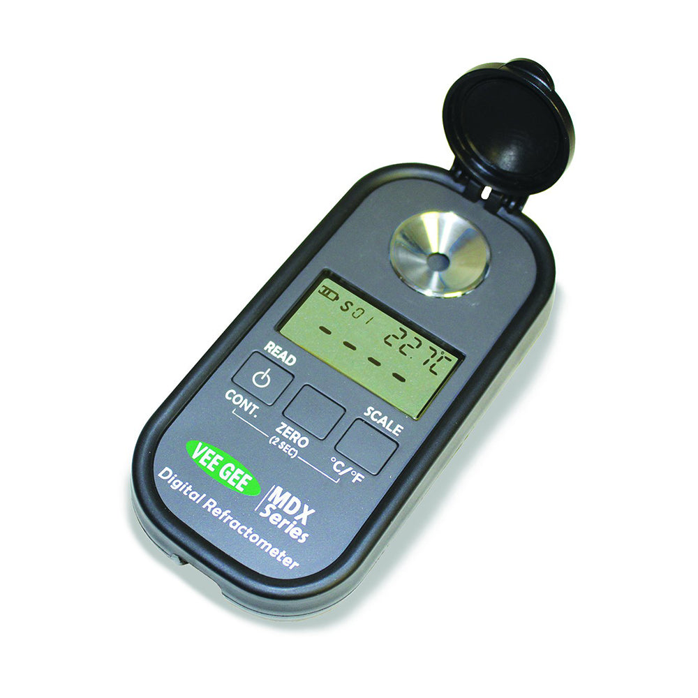 Vee Gee 48202 Digital Refractometer, MDX-202, for Seawater Salinity, Chlorinity Specific Gravity, ND, 4 Scales, Grey Plastic Housing, 32 mm x 60 mm x 120 mm
