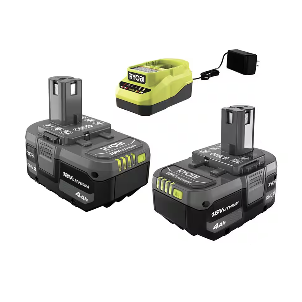 RYOBI ONE+ 18V Lithium-Ion 4.0 Ah Battery (2-Pack) and Charger Kit (PSK006)