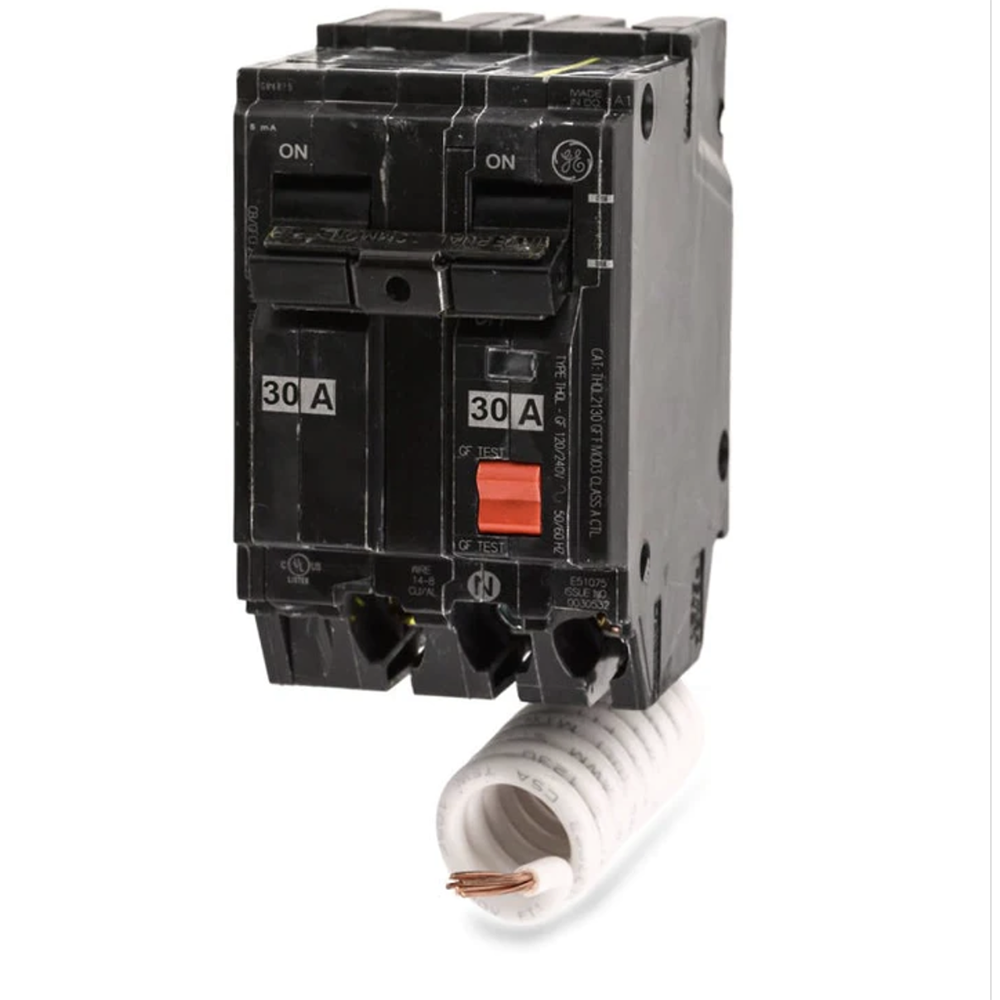 GE THQL2130GFTP Plug-In Mount Type THQL Feeder Self-Test Ground Fault Circuit Interrupter 2-Pole 30 Amp 120/240 Volt AC