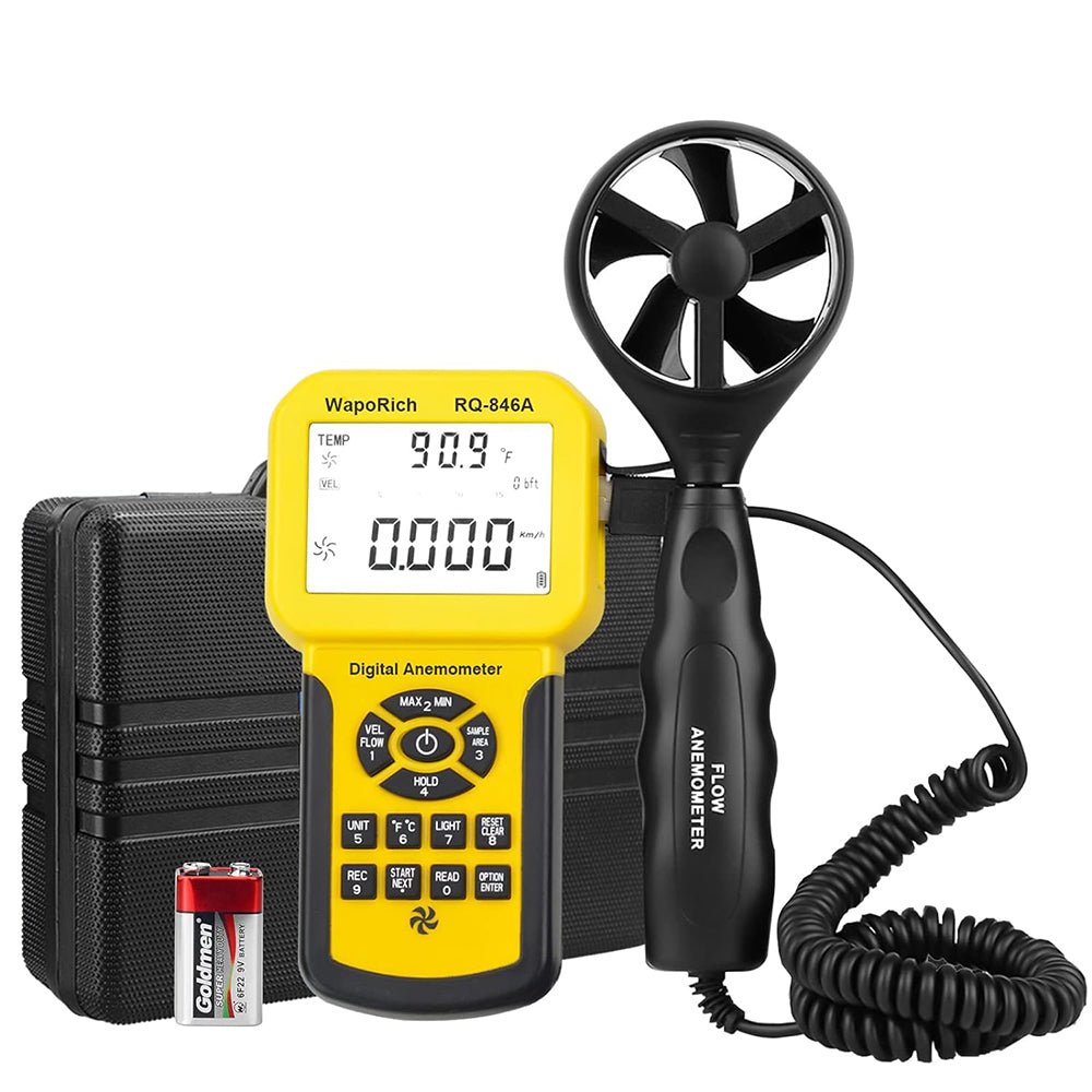 WapoRich Pro HVAC Anemometer-0.001~100MPH Measures Wind Speed, CFM Air Flow Velocity,Wind Flow, Wind Temperature with Backlight (Suitcase Included)