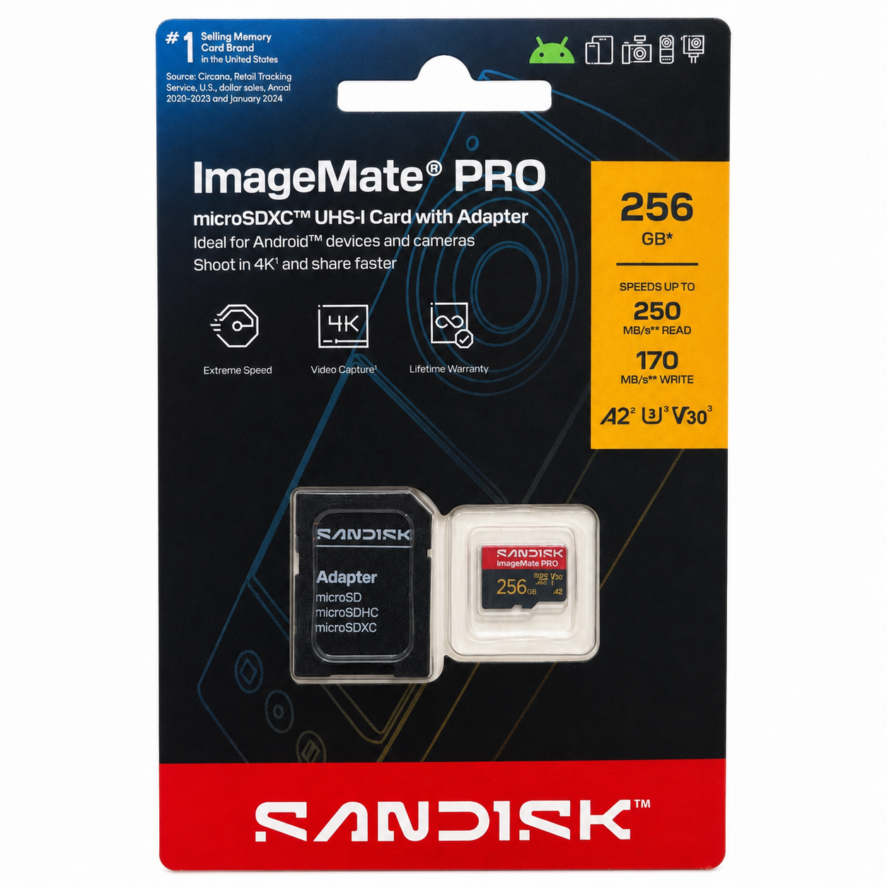 SanDisk ImageMate PRO 256GB microSDXC Memory Card 250MB/s with Adapter