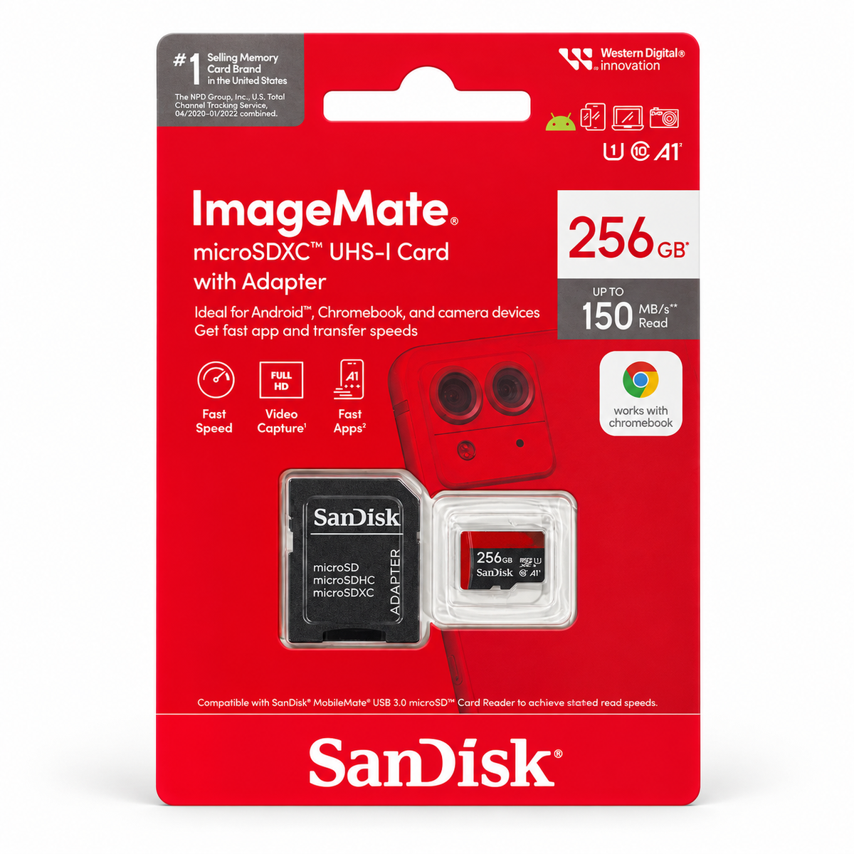 SanDisk ImageMate 256GB microSDXC UHS-I memory card with SD adapter