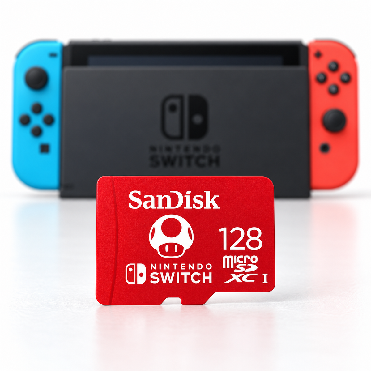SanDisk 128GB microSDXC card with Nintendo Switch console