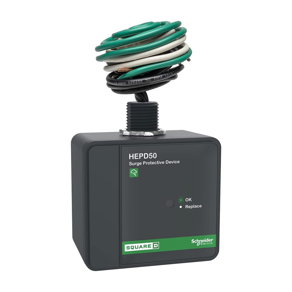 Square D HEPD50 Universal Whole House Surge Protection Device, 1-Phase, 3-Wire for 120/240V, 50kA, Black - Nyson Retail