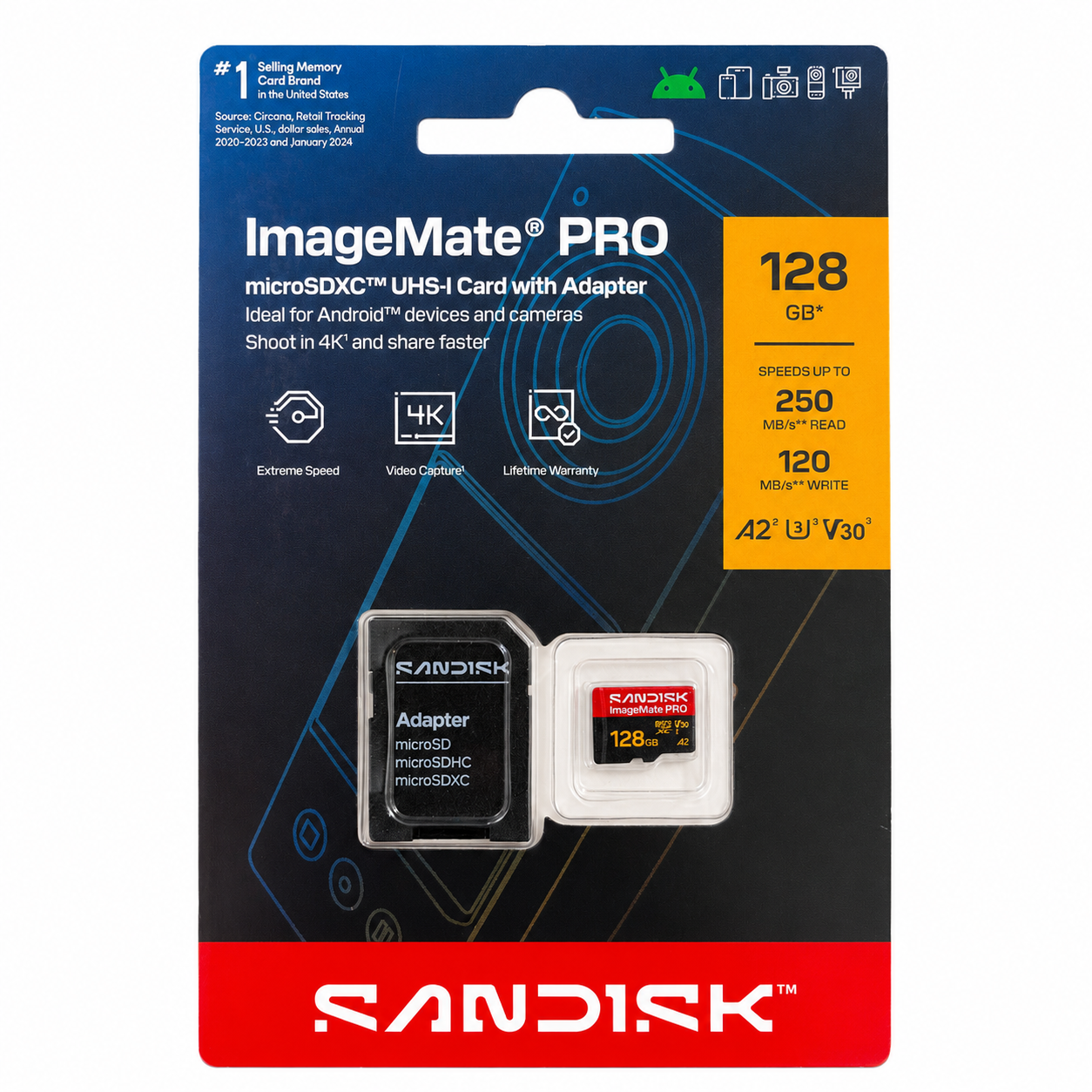 SanDisk ImageMate PRO 128GB microSDXC Memory Card 250MB/s with Adapter