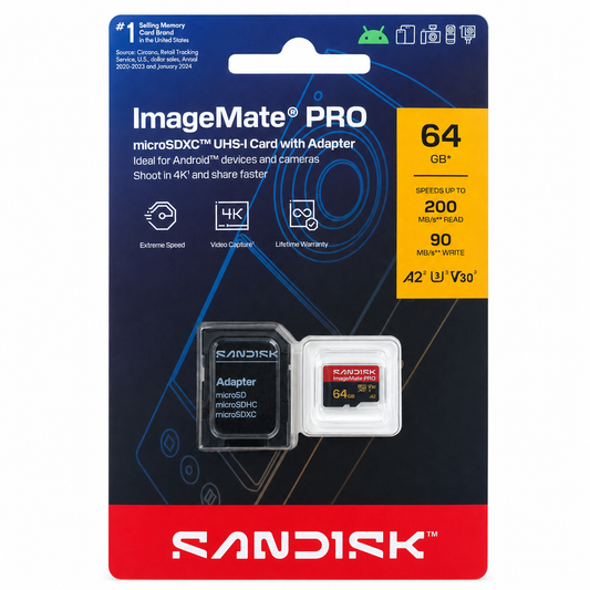 SanDisk ImageMate PRO 64GB microSDXC Memory Card 200MB/s with Adapter
