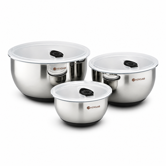 HexClad Vacuum Seal Stainless Steel Mixing Storage Bowl Set 1.5QT 3QT 5QT