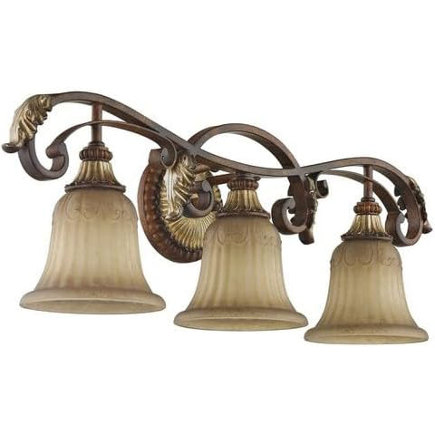Livex Lighting 8553-63 Villa Verona 3-Light Vanity Bronze, Gold Leaf, Art Glass
