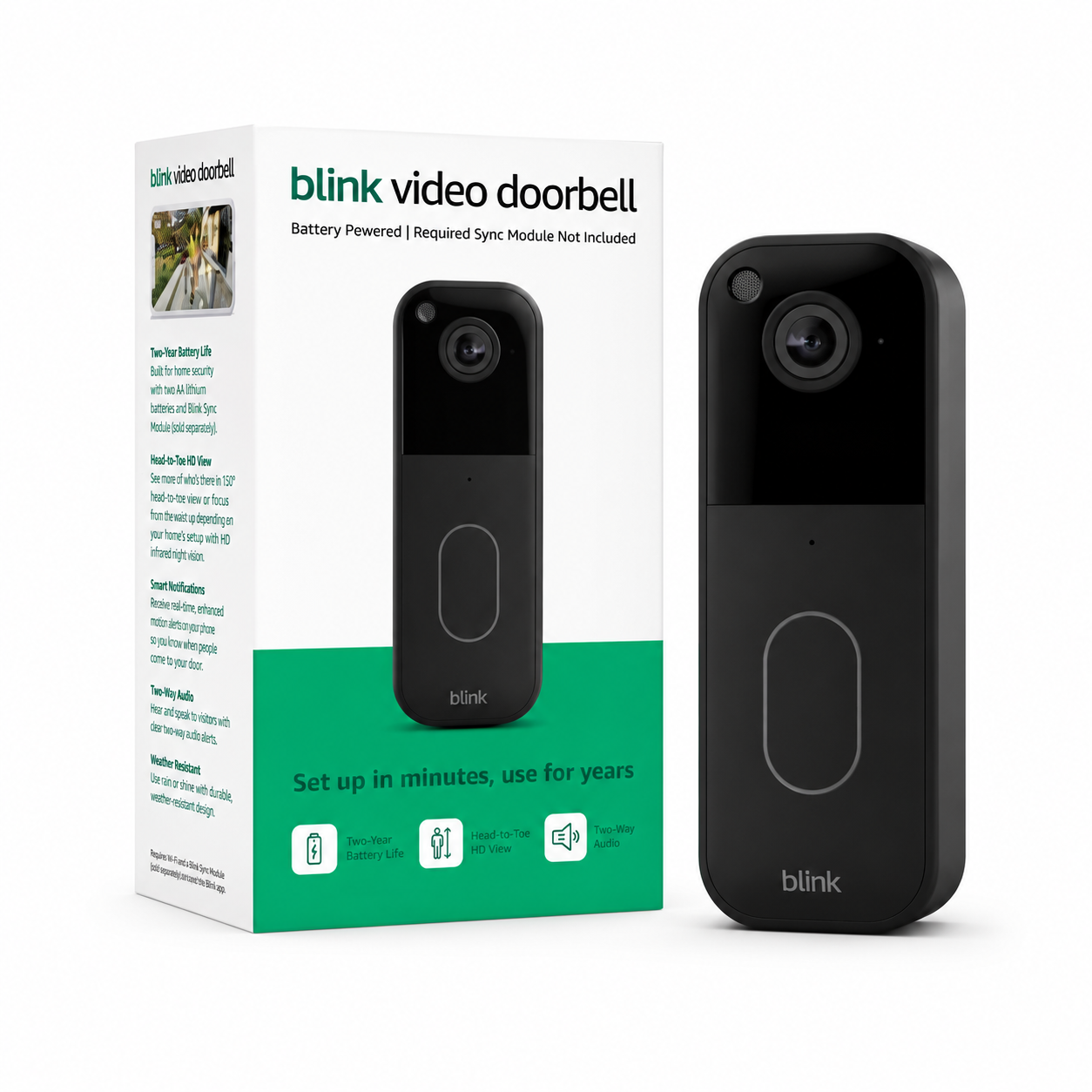 Blink Video Doorbell Head-to-Toe HD Wireless Battery Doorbell Black Add-On