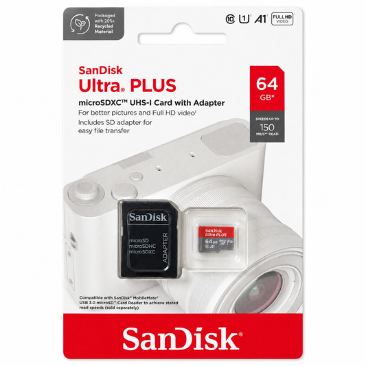 SanDisk Ultra PLUS 64GB microSDXC Memory Card with Adapter