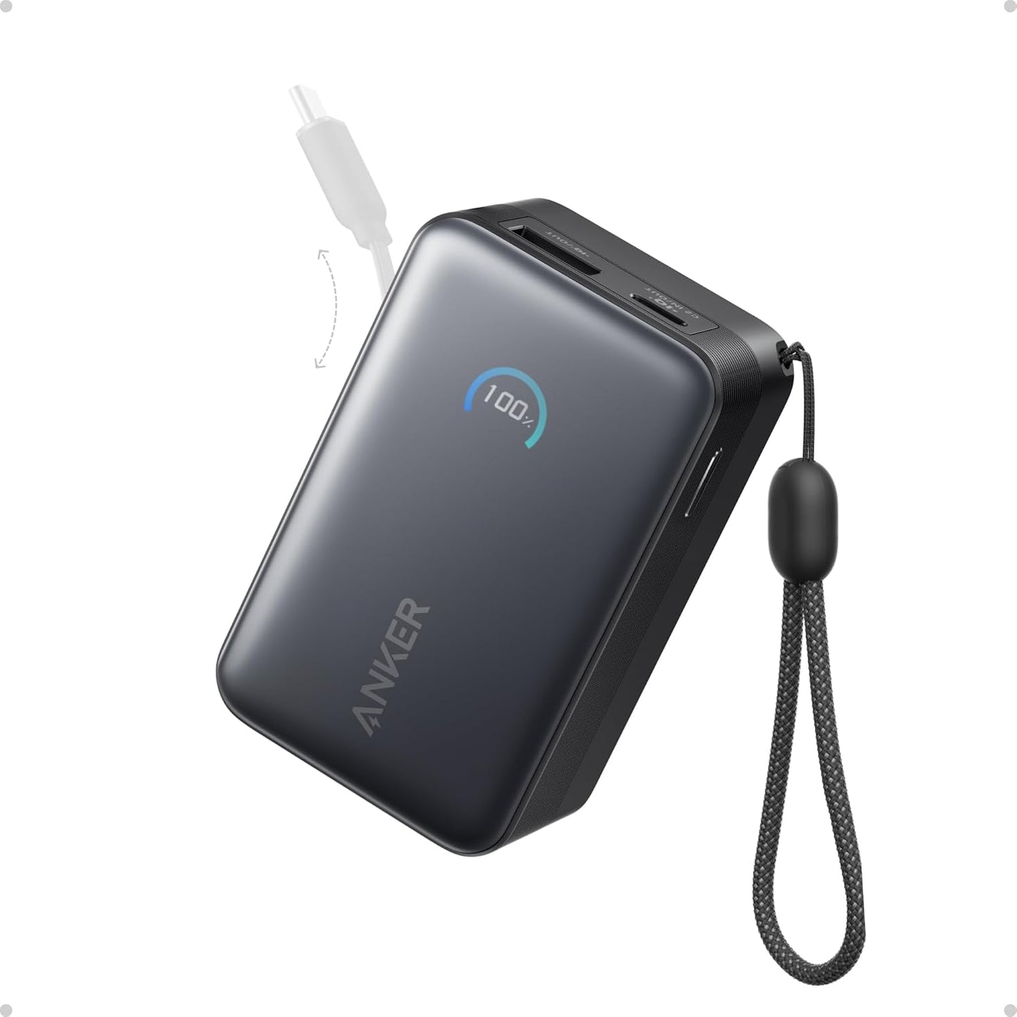 Anker Nano Power Bank (10K, 45W) – Built-In Retractable USB-C Cable (A1638)