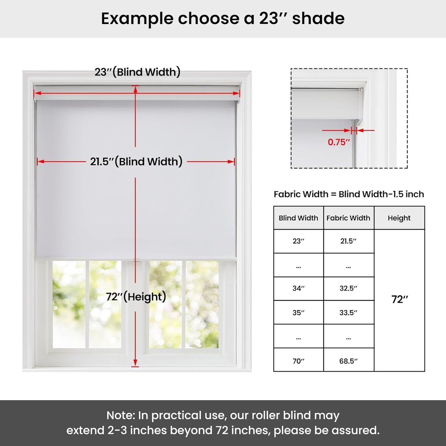 Melodieux 100% Blackout Cordless Free-Stop Roller Shade – 42" W x 72" H (Black)