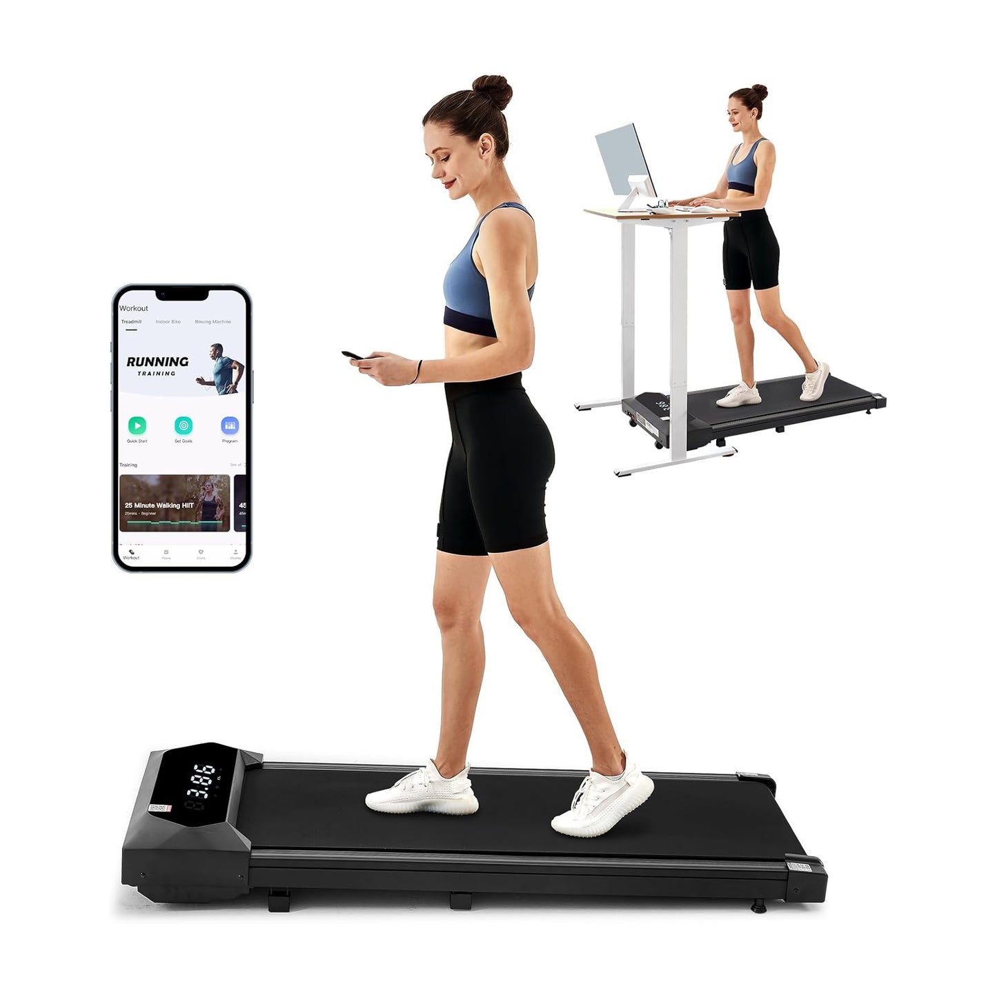 Walking Pad, Under Desk Treadmill, 2.25HP Portable with 220lb Capacity - Black