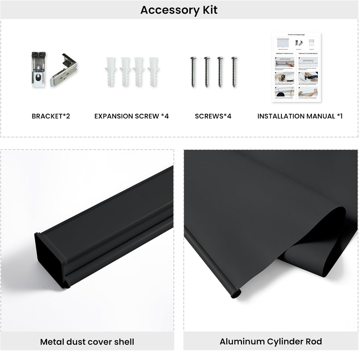 Melodieux 100% Blackout Cordless Free-Stop Roller Shade – 42" W x 72" H (Black)