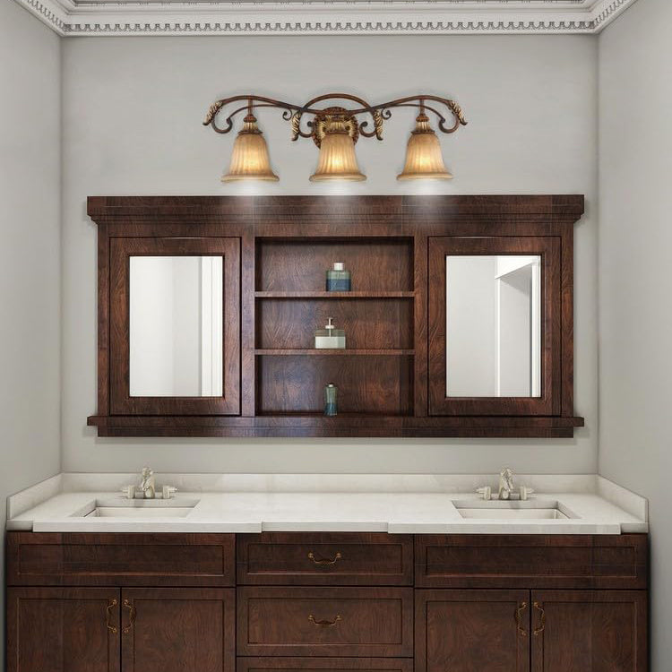 Livex Lighting 8553-63 Villa Verona 3-Light Vanity Bronze, Gold Leaf, Art Glass