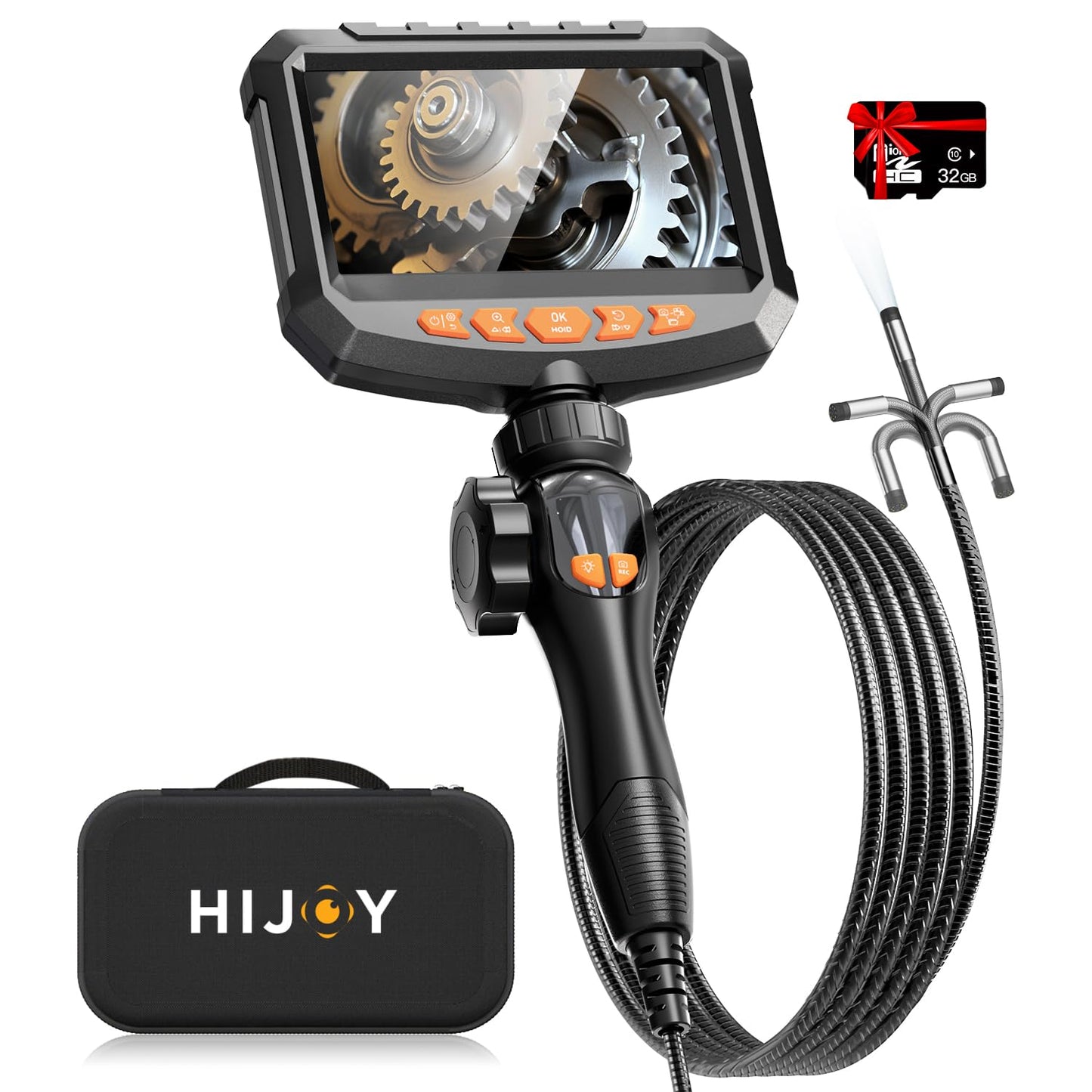 Hijoy Articulating Borescope Camera with Light - 5'' 1080P HD Display Industrial Endoscope Inspection Camera 5.5FT Snake Camera for Automotive HVAC and Industrial Mechanics (S30)