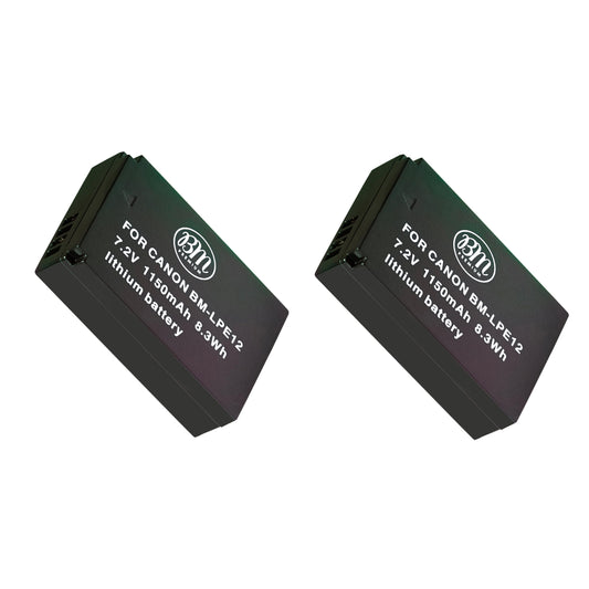BM Premium LP-E12 Battery for Canon EOS-M, EOS M2, EOS M10, EOS M50, EOS M50 Mark II, EOS M100, EOS M200, SX70 HS, Rebel SL1 Digital Cameras (2-Pack)