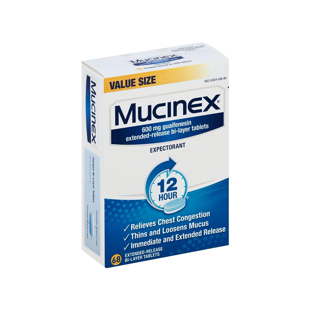 Mucinex Extended Release bi-Layer Tablets 68 Count, White, Value Size, 12 Hour