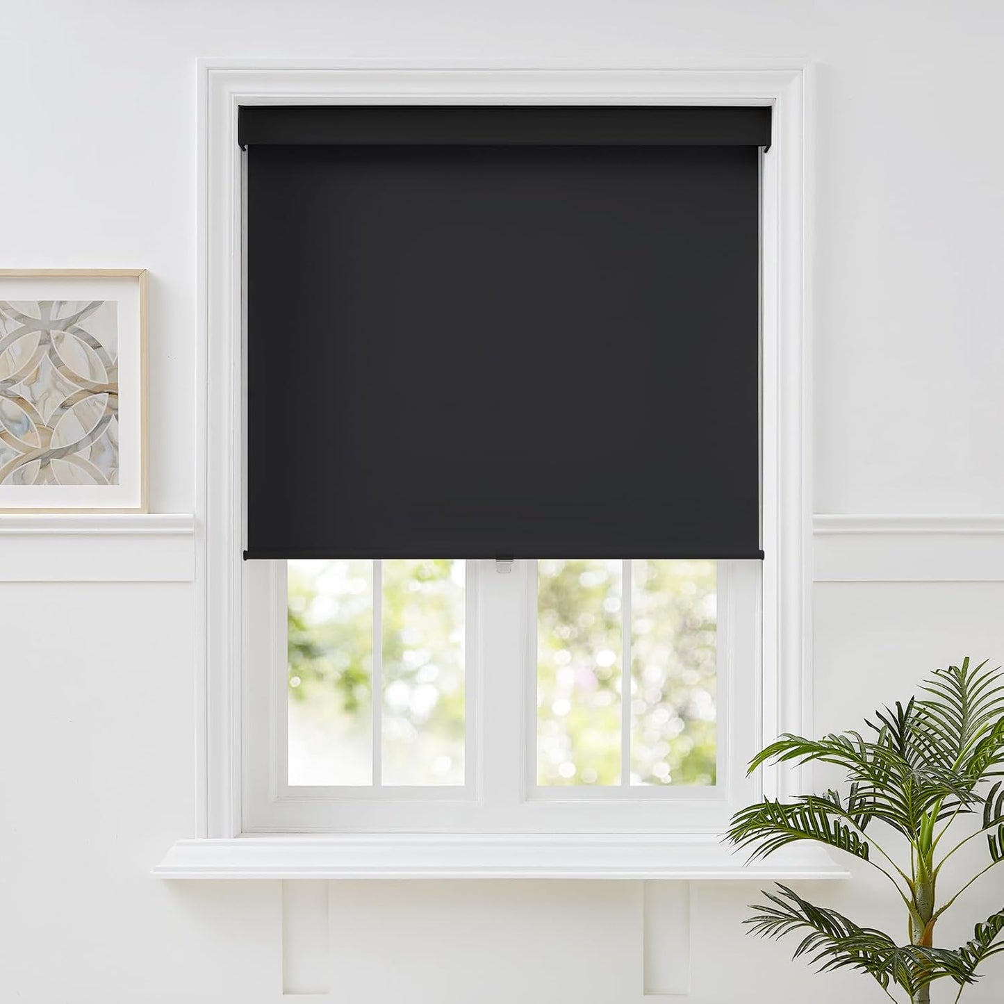 Melodieux 100% Blackout Cordless Free-Stop Roller Shade – 42" W x 72" H (Black)