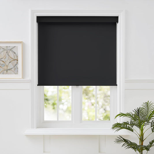 Melodieux 100% Blackout Cordless Free-Stop Roller Shade – 42" W x 72" H (Black)