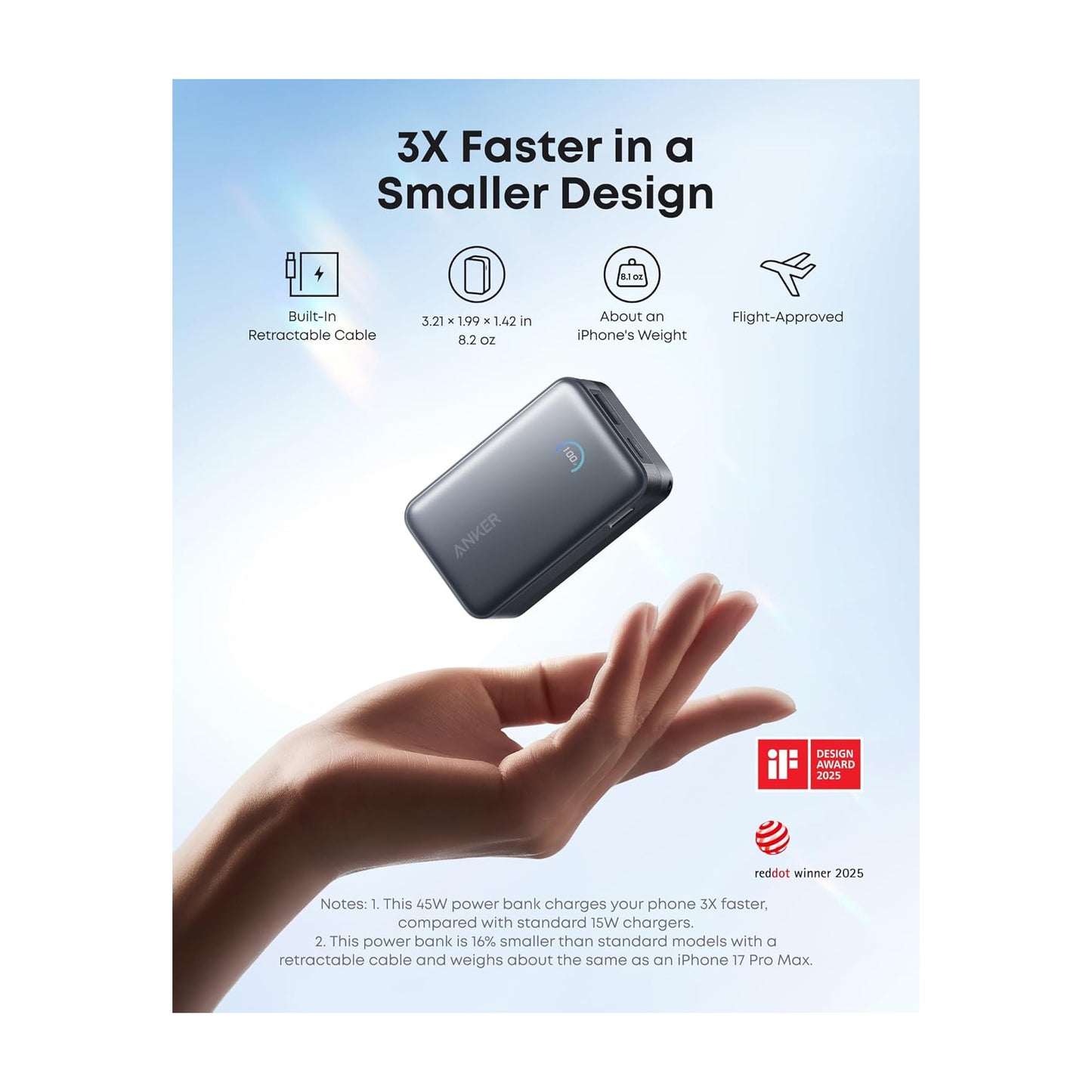 Anker Nano Power Bank (10K, 45W) – Built-In Retractable USB-C Cable (A1638)