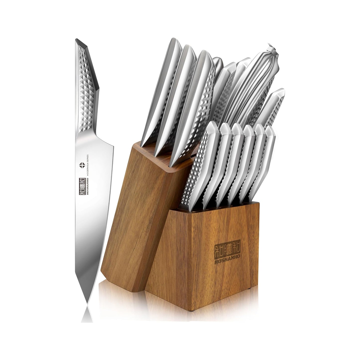 HOSHANHO Kitchen Knife Set with Block, 16-Piece Sharp Japanese Stainless Steel Chef Knife Set, Professional Knife Block Set with Sharpener