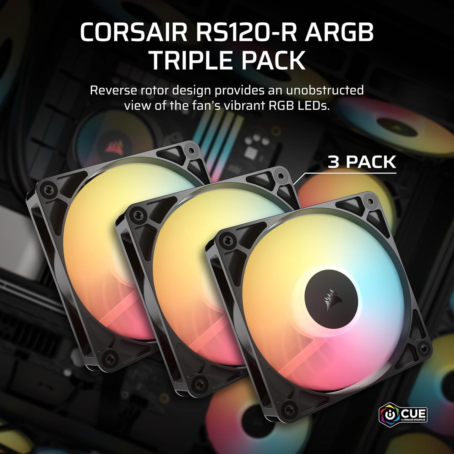 Corsair RS120-R ARGB 120mm PWM Reverse Fans – Triple Pack (Black)