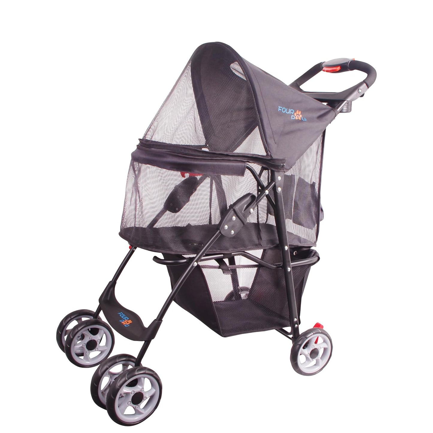 FourPaw Full-Window Pet Stroller 4 Wheels for Cats & Dogs, with Storage Basket, Cup Holder, Travel Puppy/Cats Stroller (S310A-4)