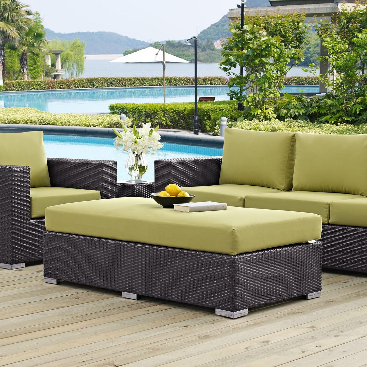 Modway Convene Outdoor Patio Rectangle Ottoman EEI-1847-EXP-PER-Y Espresso/Peridot