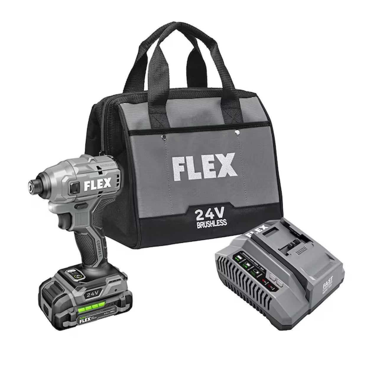 FLEX COMPACT 24-volt 1/4-in Brushless Cordless Impact Driver (Battery and Charger Included with Soft Bag) (FX1331-1A)