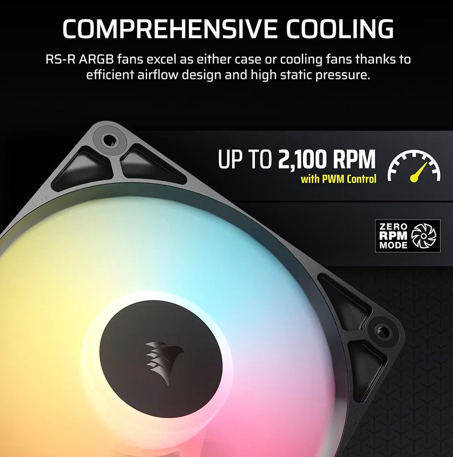 Corsair RS120-R ARGB 120mm PWM Reverse Fans – Triple Pack (Black)