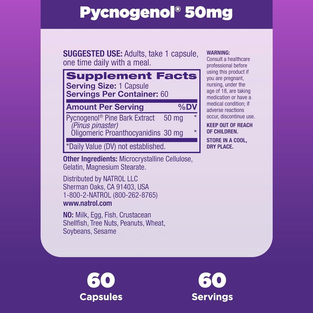Natrol Pycnogenol 50mg 60 Capsules – Antioxidant, Pine Bark Extract