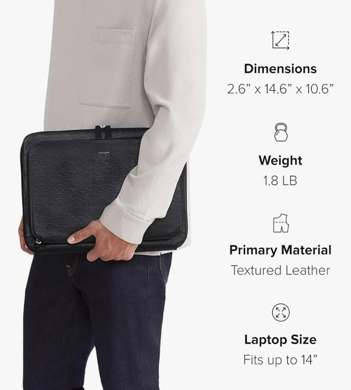 TUMI Nassau Laptop Portfolio Black Embossed Leather Business Case Sleeve