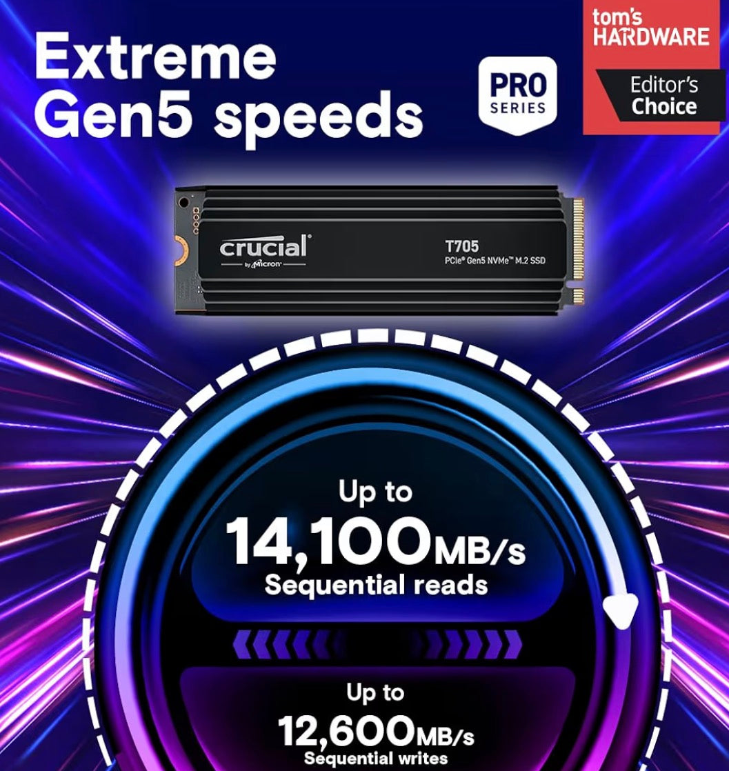 Crucial T705 4TB PCIe Gen5 NVMe SSD with Heatsink