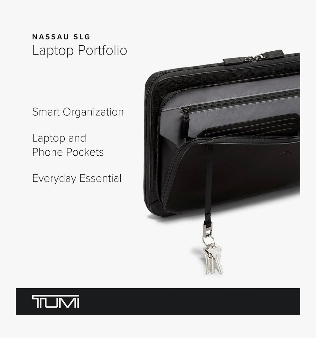 TUMI Nassau Laptop Portfolio Black Embossed Leather Business Case Sleeve