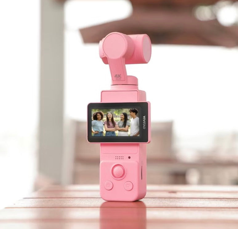 Vivitar 3-Axis Gimbal 4K Pocket Camcorder Bundle - Pink