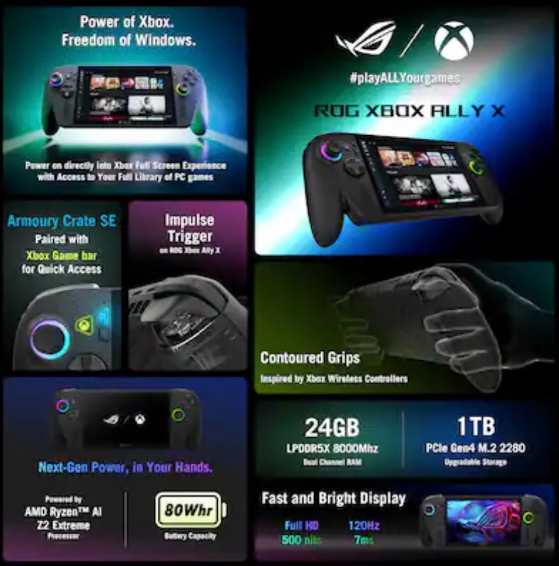 ASUS ROG Xbox Ally X Gaming Handheld – 7" FHD 120Hz (1TB) (RC73XA)