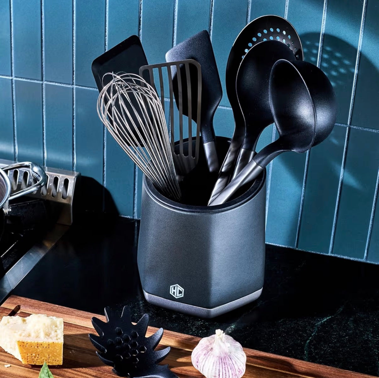 HexClad 9-Piece Kitchen Utensil Set Stainless Steel Silicone w/ Crock