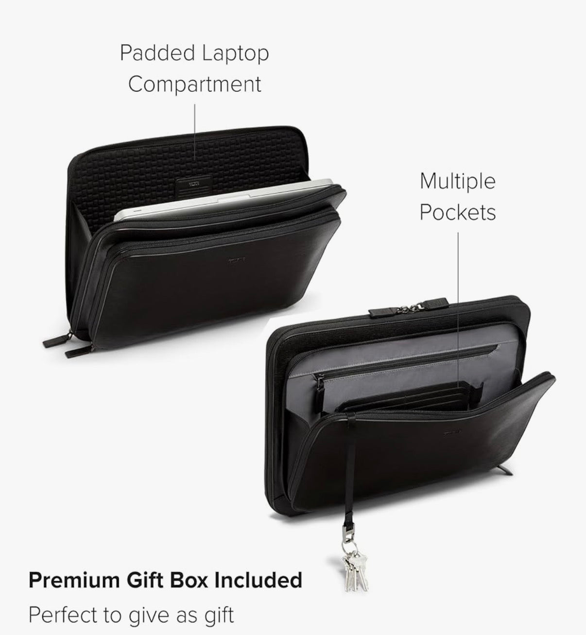 TUMI Nassau Laptop Portfolio Black Embossed Leather Business Case Sleeve