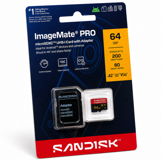 SanDisk ImageMate PRO 64GB microSDXC Memory Card 200MB/s with Adapter