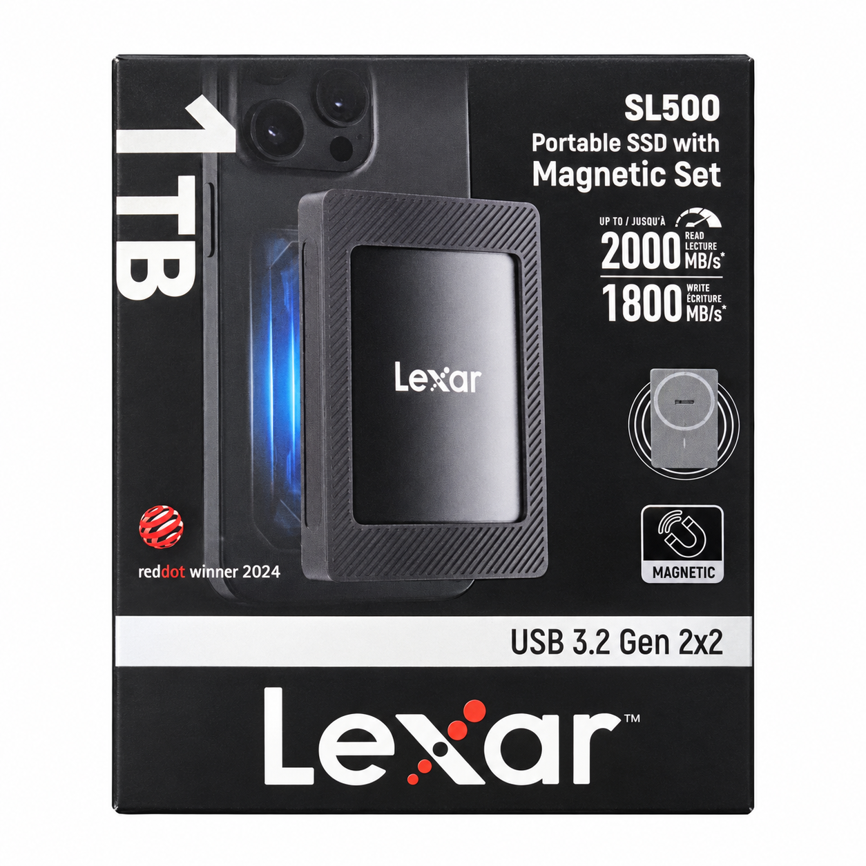 Lexar SL500 1TB Portable SSD with Magnetic Set - Black