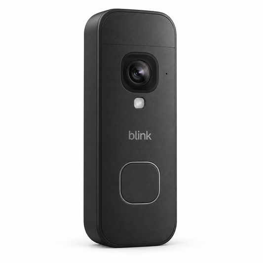 Blink Battery Doorbell 2K+ in black, angled left view