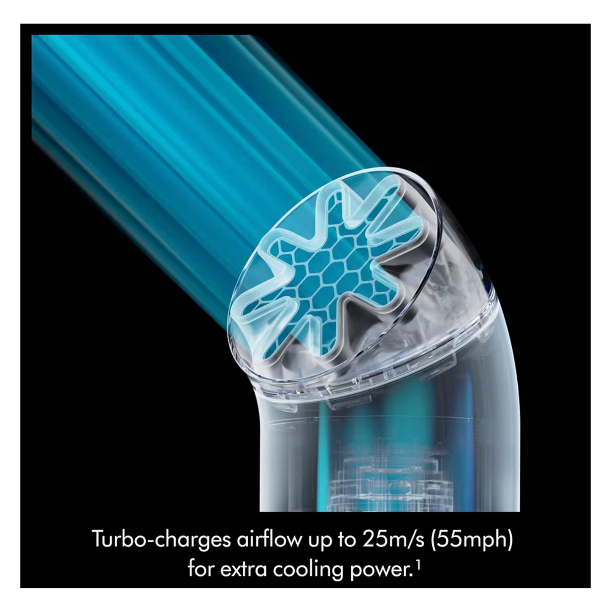 Dyson HushJet Mini Cool HushJet nozzle projecting focused airflow